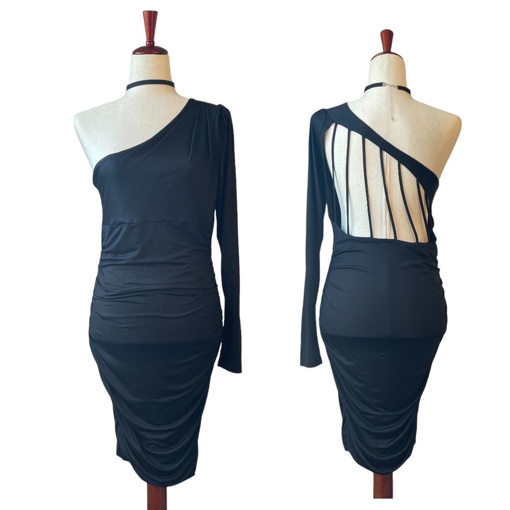 bebe Bodycon Rouched Cold Shoulder Dress Size M
